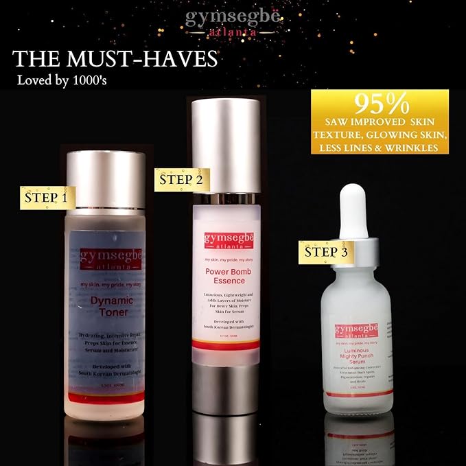gymsegbë Wrinkle Reduce Luminous Serum, Snail Mucin Essence, and Dynamic Hydrating Toner - Korean Anti-aging Bundle S