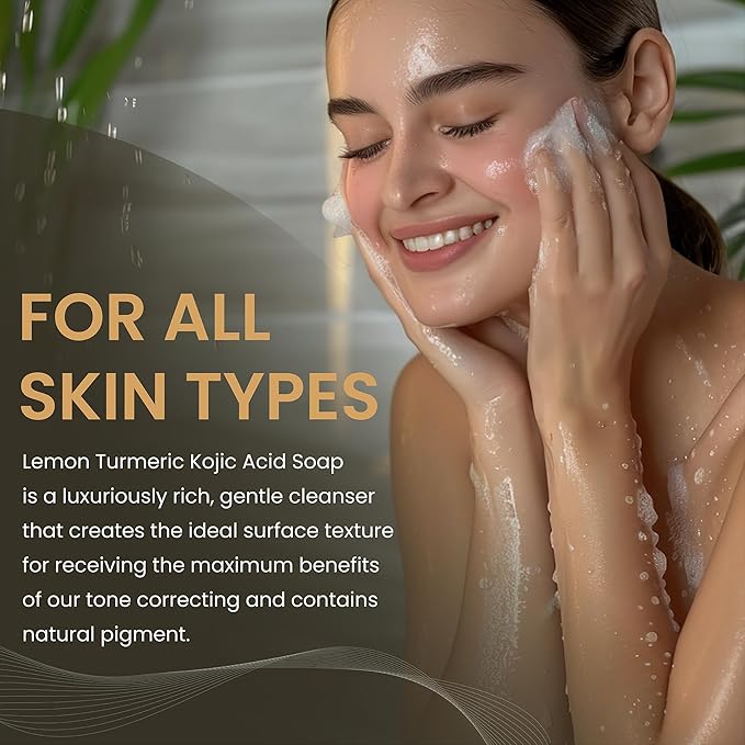 Lemon Turmeric Kojic Acid Soap Bar - 3-Pack Plant-Based Face & Body Bar Soap - Gentle Daily Soap for All Skin Types - Vegan Skincare Gift for Men & Women