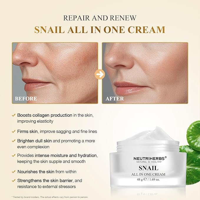 Neutriherbs Pro 10% Snail Mucin Moisturizer, Face Cream For Women & Men, 20X Concentrated Anti-Aging & Skin Repair, USA-Sourced Snail Secretion Filtrate - 1.69 oz