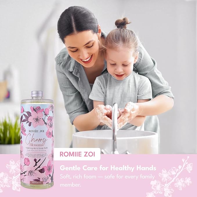 Cherry Blossom Foaming Hand Soap Refill Gift Set – 3 Pack*33.8 Fl Oz with Refillable Dispenser, Refreshing Floral Scent, Moisturizing & Chemical-Free for Bathroom, Kitchen, Sensitive Skin