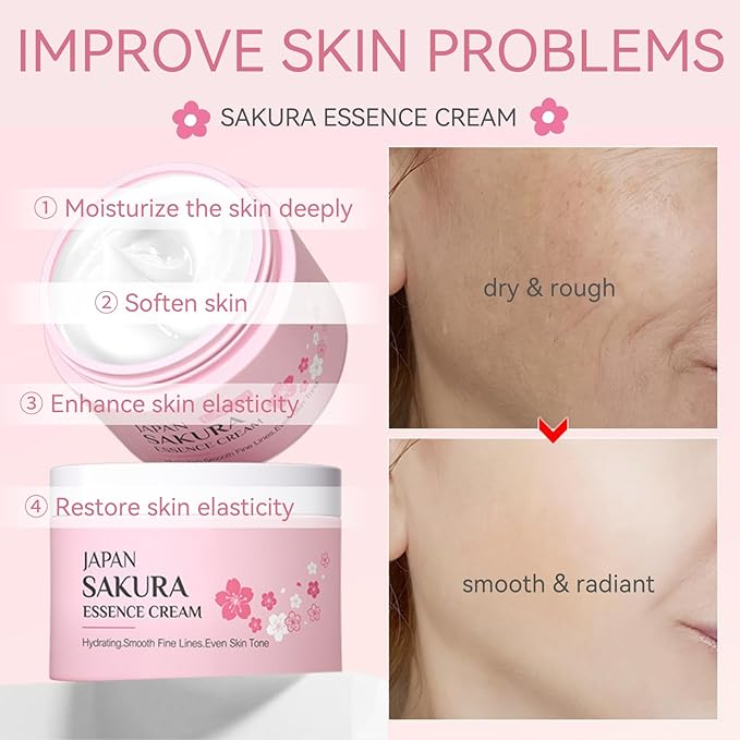 Skincare Set Sakura Teen Girls Gifts - Skin Care Set - Skincare for Teens 10-12 Hydrating - Travel Size Facial Kit for Women with Cleanser,Serum,Cream,Bunny Headband,Cleansing Brush(5pcs)