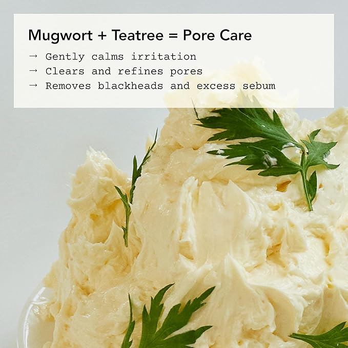 Whipped Korean Facial Cleanser and Face Wash with Mugwort & Tea Tree for Oily Skin and Pore Care, Moisturizing, Vegan, Doubles as a Face Mask, 4.5 oz