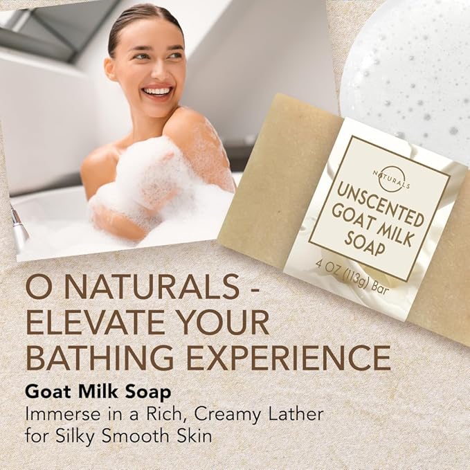 O Naturals 3-Pcs Goat Milk Soap with Soap Saver Bag - Unscented, Triple-Milled, Nourishing, for Sensitive Skin