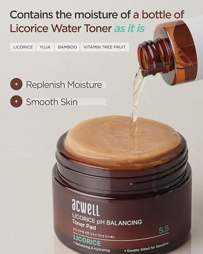 ACWELL Licorice pH Balancing Korean Toner for Cleansing - Alcohol-Free PH5.5 Hydrating Facial Astringent -Skin Clarifying & Hydration Boosting Toner, 5.1 fl.oz. 2 Pack