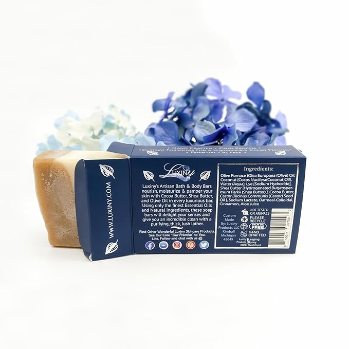 Luxiny Oatmeal Cinnamon Handmade Bar Soap for Bath and Body, Palm Oil Free Moisturizing Vegan Natural Castile Soap made with Oatmeal, Cocoa & Shea Butter & Aloe for Eczema, Dry, Sensitive Skin(Single)