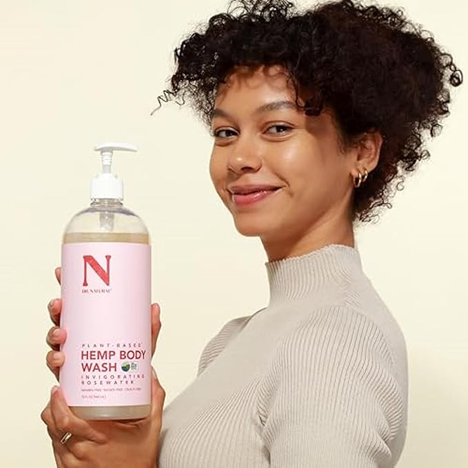 Dr. Natural Hemp Body Wash - Natural for Sensitive Skin - Moisturizing - Anti-Aging and Acne Reduction - Rose Water - 32 oz..