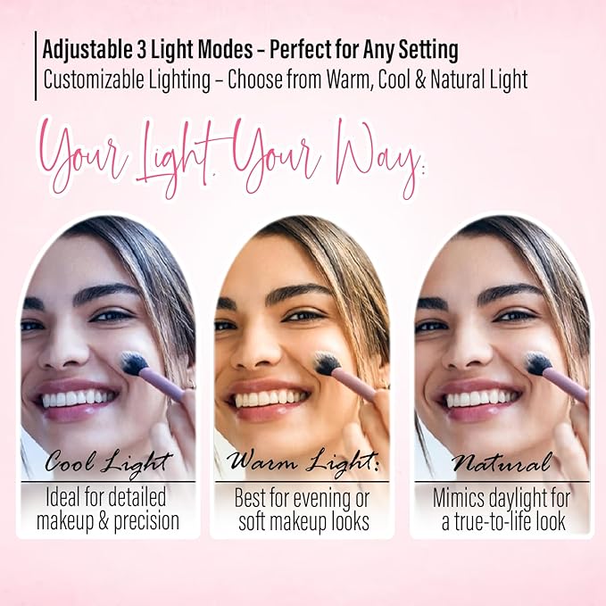 LED Compact Mirror – 1x & 10x Magnification | Travel Makeup Mirror with Adjustable Lighting | Handheld & Pocket-Sized Portable Mirror with Protective Pouch (Pink)