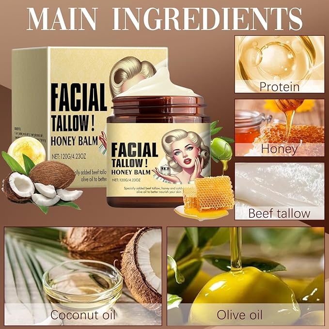 Whipped Beef Tallow and Honey Balm- Hydrating Moisturizer with Shea Butter & Coconut Oil, Deep Nourishing for Dry Skin, Non-Greasy & Fast Absorbing(2 Bottles)