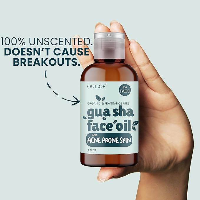 Gua Sha Oil for Face - Lymphatic and Anti Aging Facial Oil for Gua Sha Massage - Safe for Acne Prone Skin - Organic, Non Comedogenic, Fragrance Free, Lightweight - Use with Guasha Facial Tools, 2oz