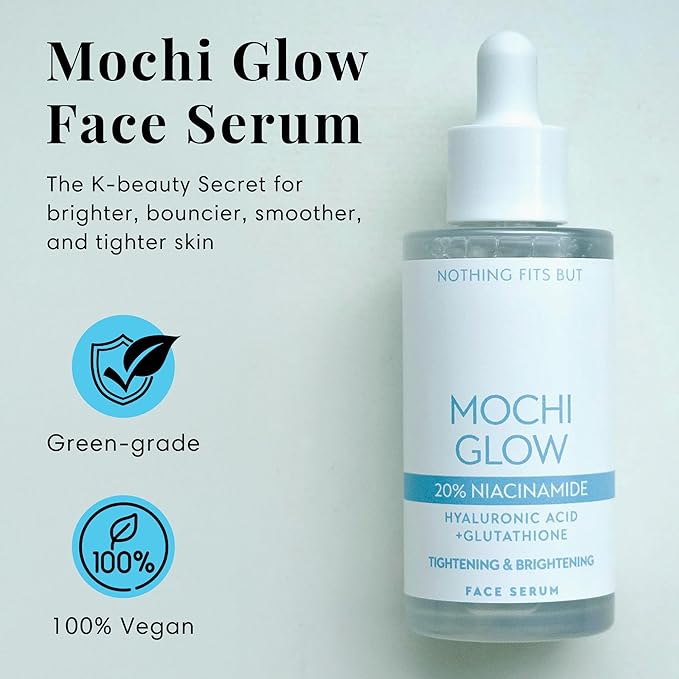 NOTHING FITS BUT Mochi Glow 20% Niacinamide Serum for Face, Pore Tightening & Brightening Skin Serum with Hyaluronic Acid & Glutathione for Dark Spots & Fine Lines, Korean Skincare (50ml/1.7fl.oz.)