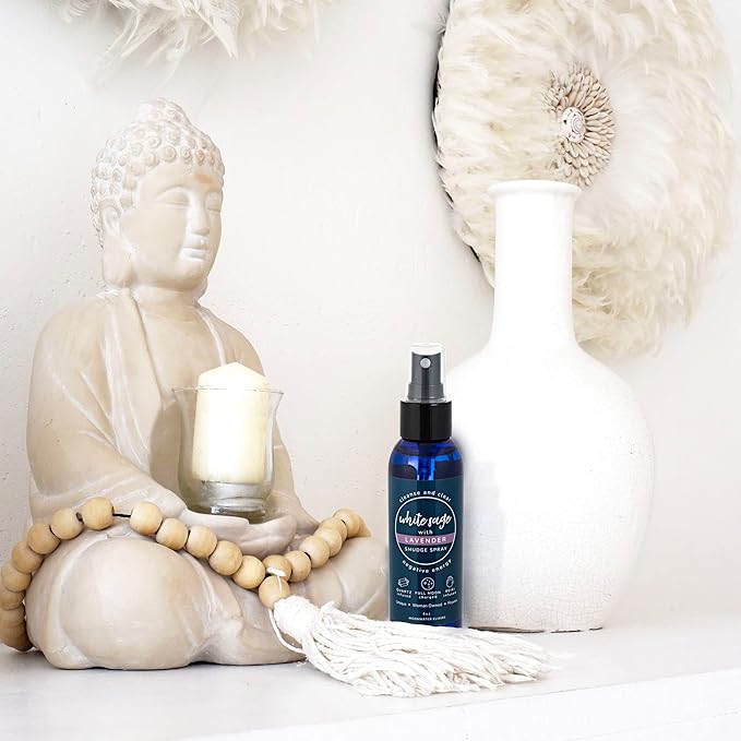 White Sage Smudge Spray for Spiritual Cleansing & Aura Protection, Sage & Lavender Smudging - Cleansing Negative Energy & Protection, Clear Quartz Reiki Energized Aromatherapy Room Mist - 8oz