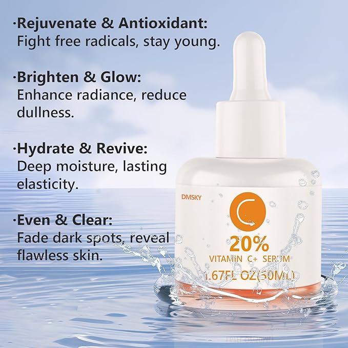 20% Vitamin C Serum for Face Care with Hyaluronic Acid,Boost Radiance & Reduce Wrinkles, Improve Appearance of Dark Spots,Fine Lines & Wrinkles,for Normal or Oily Skin Control -2 Pack