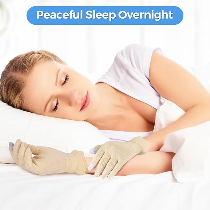 Cotton Moisturizing Gloves Overnight Hand Beauty Gloves Touchscreen Sleeping Gloves (M-Beige, Count, 6)