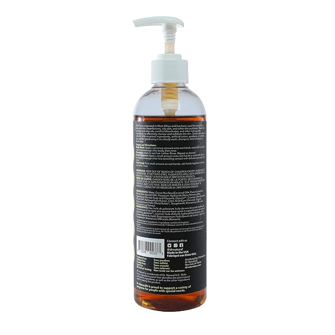 Dr. Natural Multi-Purpose Black Liquid Soap - Natural West African Body Wash - Gentle Hand Soap and Body Soap - Deep Moisturizer, Fights Acne - 16 oz
