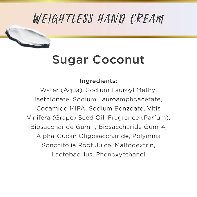 LaLicious Sugar Coconut Weightless Hand Cream - Natural Hand & Cuticle Lotion with Mango Butter & Milk Thistle - Cruelty-Free Skin & Body Moisturizing Cream (3oz)