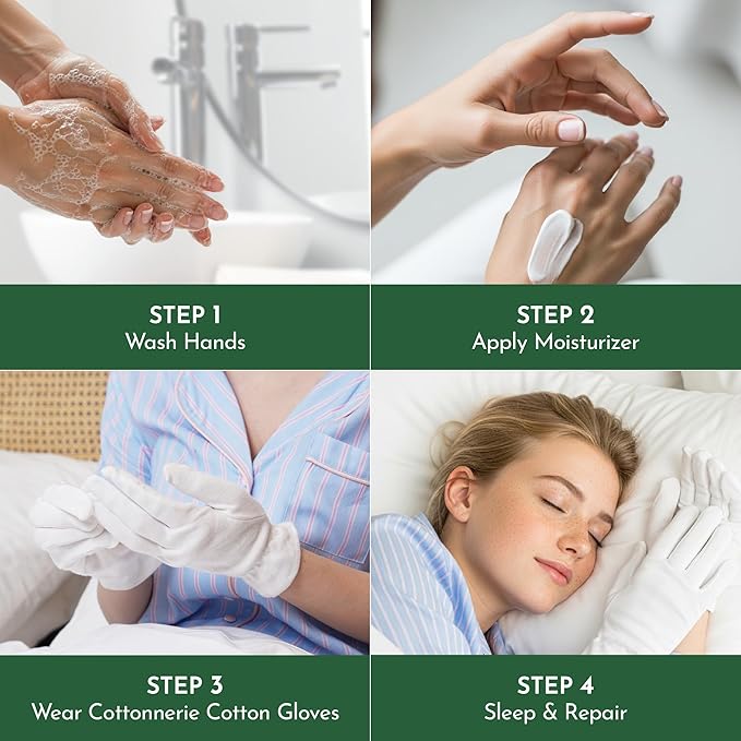 Cottonnerie Organic Cotton Gloves for Dry Hands Sleeping, Moisturizing Gloves Overnight, Hand Moisturizer Gloves, Moisture Gloves for Dry Hands Overnight, Sleeping Gloves, Large 4 Pairs