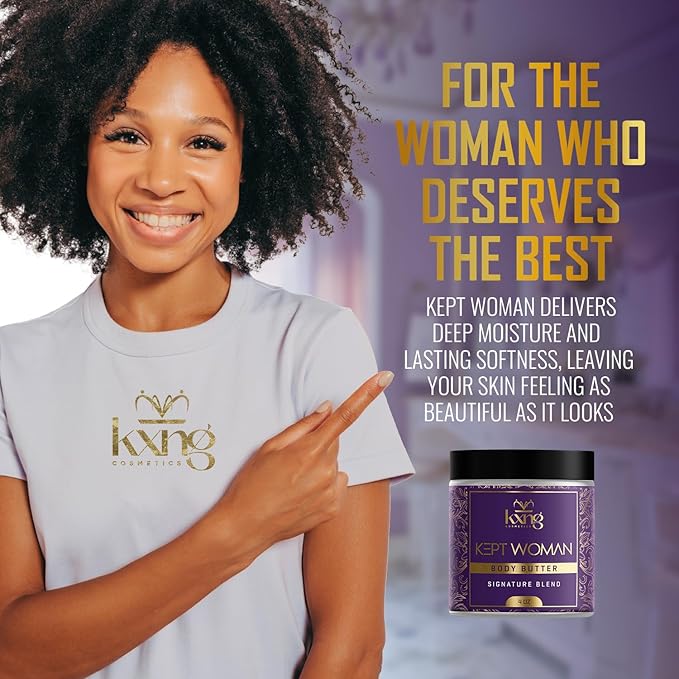 KXNG Cosmetics, Body Butter, Organic Skin Care for Men and Women, Body Moisturizer Lotions and Creams, Raw Shea Butter, Cocoa Butter, Mango, Coconut Oil, Hand, Foot, All Skin Types (Kept Woman)
