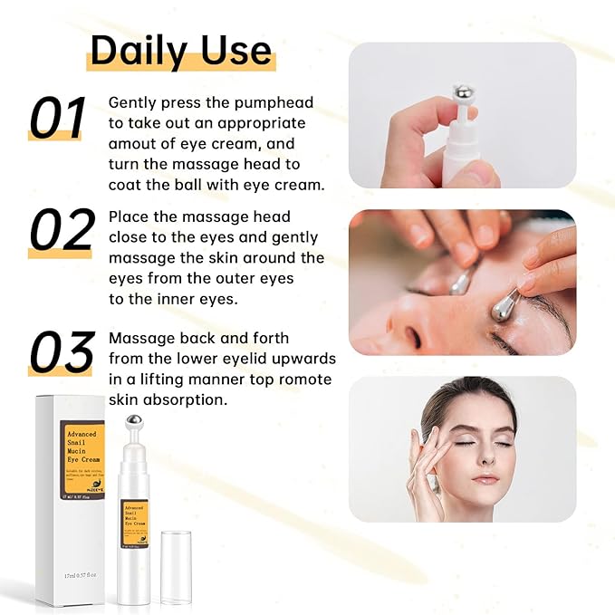 Snail Peptide Eye Cream For Moisturizing, 17 ML Snail Mucin Under Eye Cream With Niacinamide, Hyaluronic Acid For Dark Circles, Puffiness and Fine Lines.