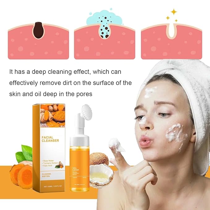 2 Pcs Turmeric Face Wash With Brush, Deep Cleansing Exfoliating Glow Wash Turmeric Facial Cleanser. 