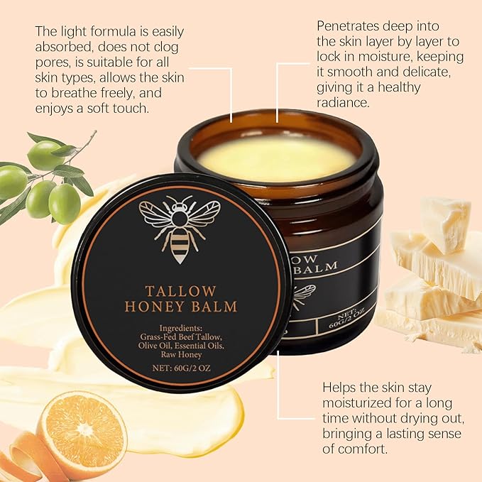 Maroomi Beef Tallow for Skin, Marroomi Tallow Honey Balm,Organic Grass tallow and honey balm for face and Body, Natural Soothing Moisturizing the Skin