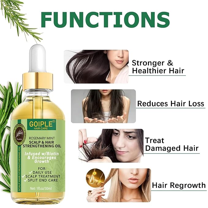 WOZUTUNT Rosemary Oil, 1 FL OZ - Natural Hair Growth Oil With Essential Oils, Nourishing Treatment for Split Ends, Dry Scalp, Hair Loss - Women's Hair Care