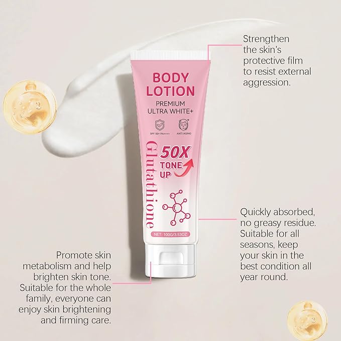 Glutathione 50x Tone Up Body Lotion, 2 Packs Moisturizing and Hydrating Body Lotion, All Over Body Scented Deep Nourishing Skin, Soft and Skin-Friendly for Women (2 Packs)