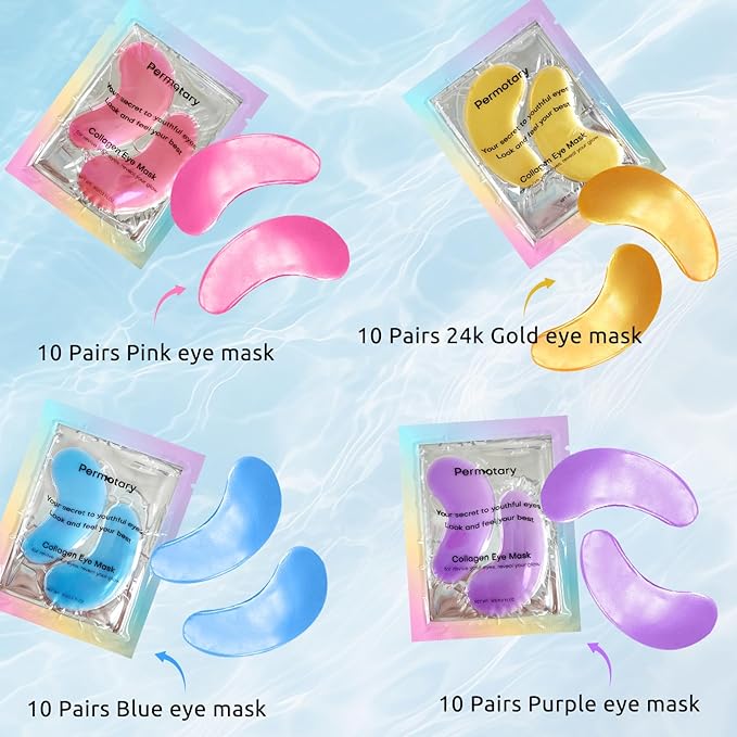 Permotary Under Eye Patches(40 Pairs), Collagen Crystal Eye Mask with Hyaluronic Acid, Under Eye Mask for Dark Circles, Puffy Eyes, Wrinkles, Treatment Skin Care
