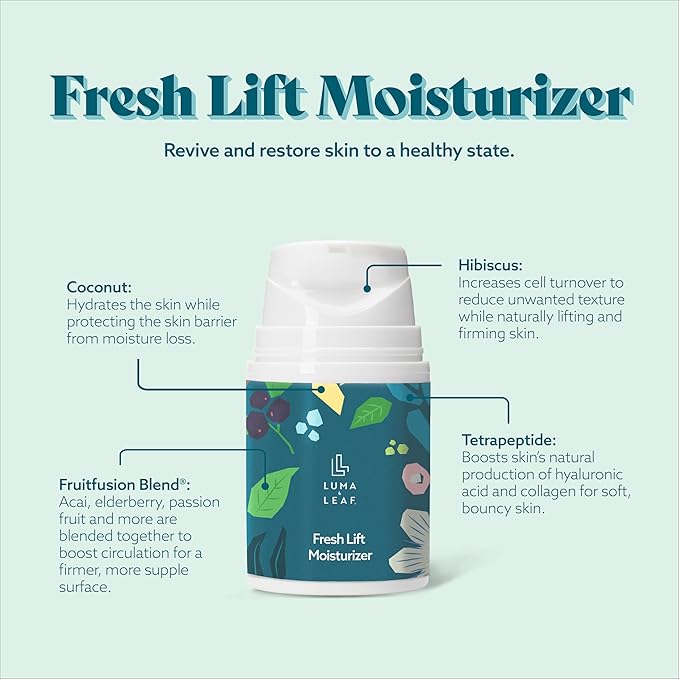LUMA & LEAF Fresh Lift Peptide Moisturizer | Daily Anti-Aging Face Cream with Hyaluronic Acid & Hibiscus for Firming & Glow | Lightweight Facial Moisturizer for Fine Lines & Wrinkles | 1.7 fl oz