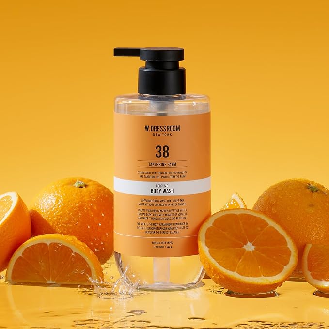 W.Dressroom Perfume Body Wash, Moisturizing Cleanser with Refreshing Scent, Gentle Hydrating Shower Gel, Korean Skincare, No.38 Tangerine Farm, 16.9 fl oz (500 ml)