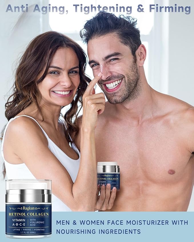 Retinol Cream for Face, Collagen Neck Creams for Tightening and Firming, Anti Aging Day & Night Facial Moisturizer for Women & Men, Instant Face Lift Wrinkle Cream 1.7 fl. oz with Turmeric Acid Pads