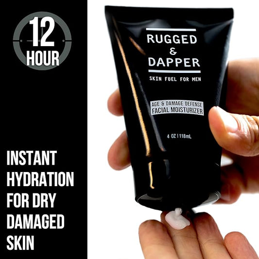 RUGGED & DAPPER - Age Defense Face Moisturizer for Men | 4oz | Hydrating Mens Face Lotion | Unscented + Anti- Aging Formula for Clear Skin | Natural Ingredients | Made in USA