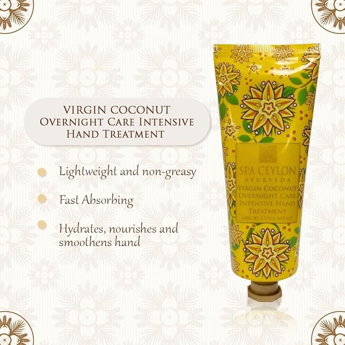 SPA CEYLON Virgin Coconut Overnight Care Intensive Hand Treatment | Travel Size Hand Lotion | Natural Products | Hand Repair | Controlling Roughness and Dry Patches | For All Skin Types