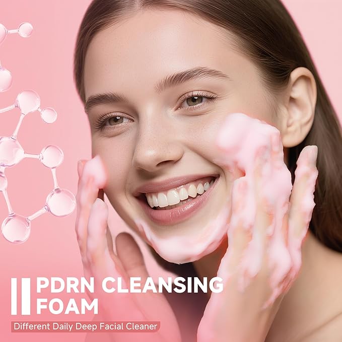 Salmon DNA PDRN Facial Cleanser | Low pH Hydrating Daily Foaming Face Wash with Soft Massage Heads | PDRN, Collagen & LHA | Gentle Pore Care & Radiant, Balanced-Looking Skin | 2PCS