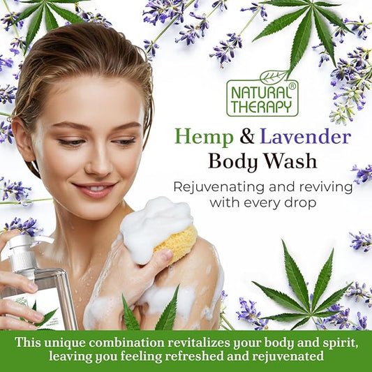 Natural Therapy Body Wash for Women and Men with Hemp & Lavender Oils - Shower Gel Cleanses and Moisturizing Skin - With Dead Sea Minerals Nourish for Body, Pack of 2 (67.6 fl.oz)