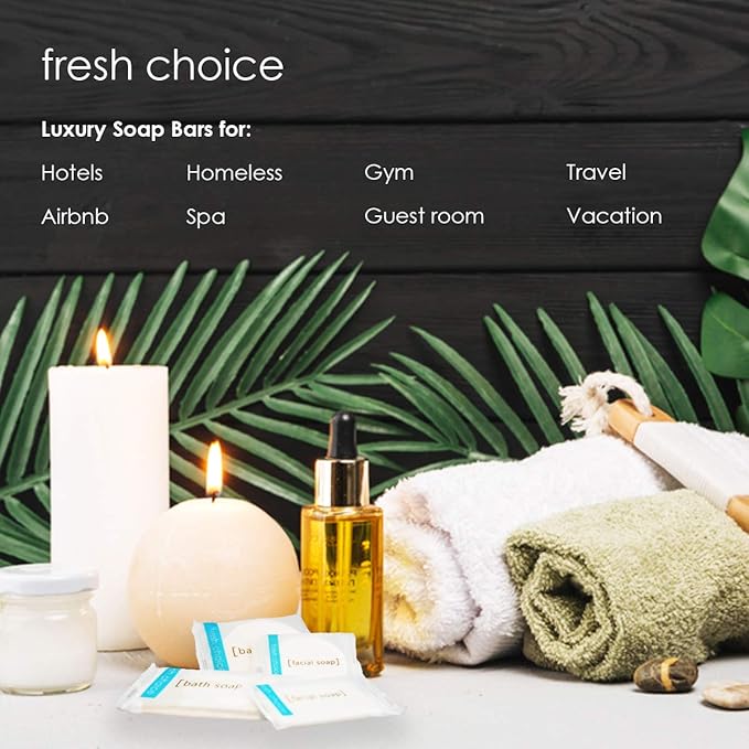 |0.85 OZ|50Pack| Bulk Hotel Soap|Individually Wrapped Travel Bars|Mini Trial size Toiletries| Motel Guest Bathroom Vacation Rentals Hospitality