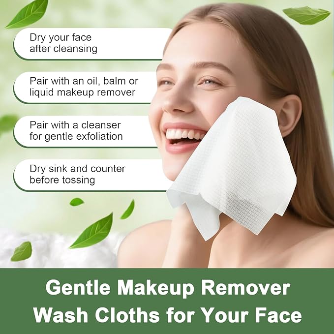 200 Count Disposable Face Towels – Value Pack Extra Thick Biodegradable Facial Cleansing Towels – Lint Free Dry Wipes – Soft Makeup Remover Cloth for Sensitive Skin
