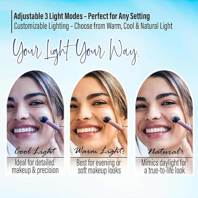 LED Compact Mirror – 1x & 10x Magnification | Travel Makeup Mirror with Adjustable Lighting | Handheld & Pocket-Sized Portable Mirror with Protective Pouch (Blue)