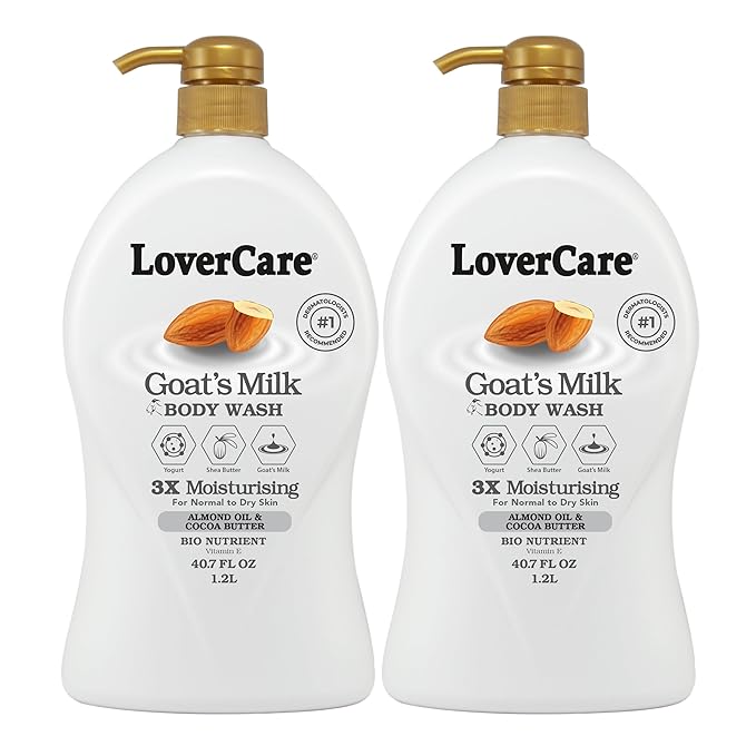2-PACK LoverCare Goat's Milk Moisturizing Body Wash Shower Cream Almond Oil & Cocoa Butter 40.7 fl oz