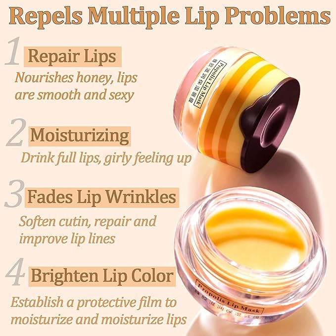 Honey Lip Balm Pot - Moisturizing Lip Mask with Propolis - Prevents Dry, Cracked Lips - Exfoliator (1 Pack)