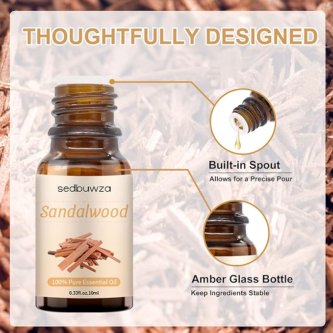 Sedbuwza Frankincense Vetiver Sandalwood Essential Oil Set, Sandalwood Fragrance Oil Frankincense Vetiver Scent Oil Set for Diffuser, Aromatherapy, Massage, Soap, Candle Making 3 x 10 ml