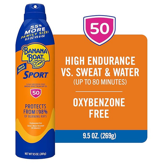 Banana Boat Sport Ultra SPF 50 Sunscreen Spray, 9.5oz | Banana Boat Sunscreen Spray SPF 50, Oxybenzone Free Sunscreen, Spray On Sunscreen, Water Resistant Sunscreen, Family Size Sunscreen, 9.5oz