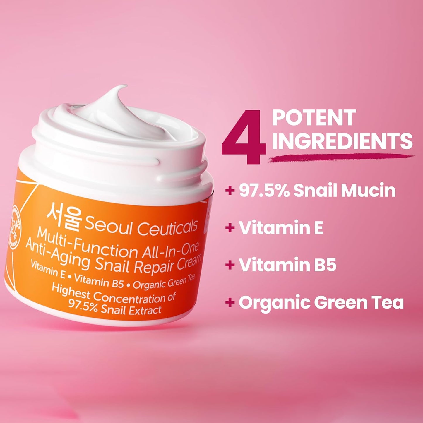 Korean Snail Mucin Moisturizer Cream 97.5% β Anti-Aging, Hydrating Day & Night Face Cream β K-Beauty Snail Repair Cream for All Skin Types β Cruelty-Free, 2oz