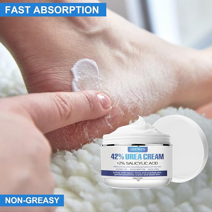 7.06OZ / 2 Pack Urea Cream 42% Plus Salicylic Acid 2%, Urea Foot Cream for Foot Care Cracked Heel Treatment Knees Elbows Hands Repair Treatment, Feet Moisturizer Corn Callus Dead Skin Deep Moisturizes