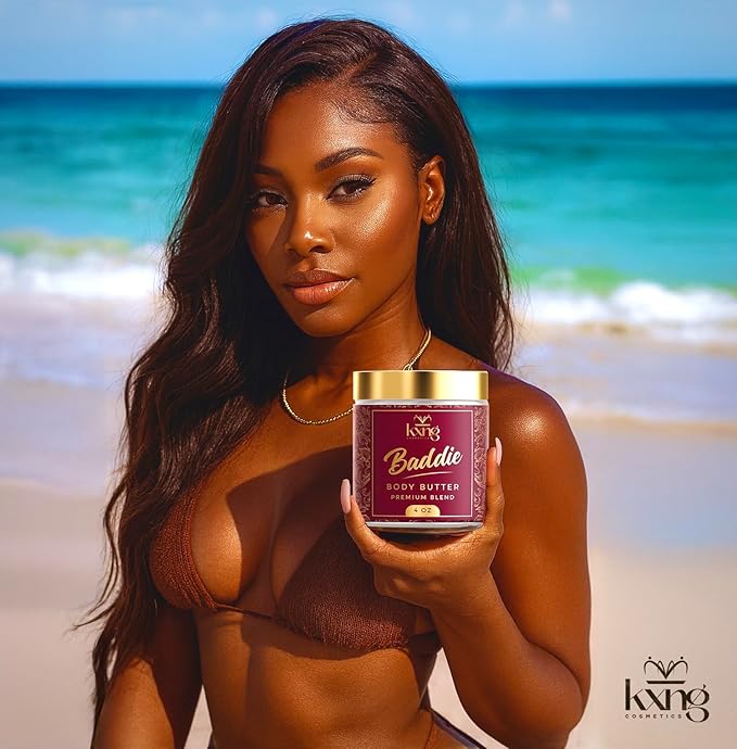 KXNG Cosmetics, Body Butter, Organic Skin Care for Men and Women, Body Moisturizer Lotions and Creams, Raw Shea Butter, Cocoa Butter, Mango, Coconut Oil, Hand, Foot, All Skin Types (Baddie)