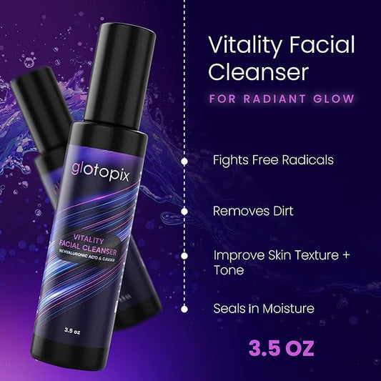 Vitality Facial Cleanser - Daily Face Wash for Dry, Combination, Normal, Oily Skin with Antioxidant-Dense Hibiscus Extract - Oil Free Skin Cleansers for Sensitive Skin - Pore Cleanser - 3.5Oz