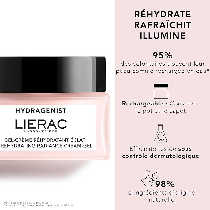 Lierac Rehydrating Radiance Face Cream - Hydrating Formula, Face Moisturizer Cream for Woman, Fine Lines, Hydrating, Tightens & Smooths Skin with Hyaluronic Acid, Sensitive Skin - 50ml