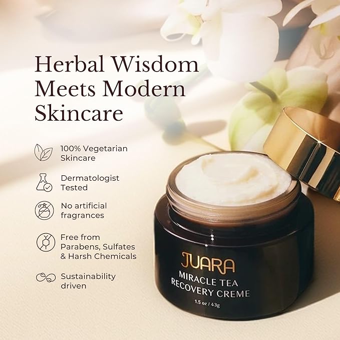 Juara Miracle Tea Recovery Creme - Anti Aging Face Moisturizer with Bio-Retinol - Sensitive Skin Face Cream for Wrinkles & Fine Lines - Firming Day & Night Cream with Fermented Black Tea - 1.5 oz