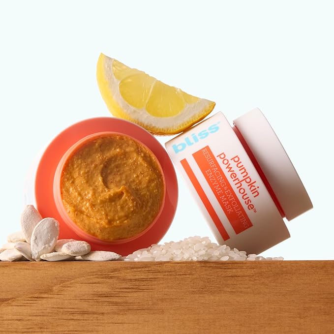 Bliss Pumpkin Powerhouse & Resurfacing Enzyme Mask - 10% AHA Pumpkin Blend with Prebiotics and Hyaluronic Acid for Smooth, Glowing Skin - Vegan, Clean, Cruelty-Free (1.7 Oz)