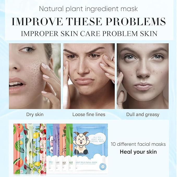 30 Sheets Face Masks Skincare for Women, Hydrating Face Masks Suitable for Sensitive Skin, Bulk Soothe and Moisturizing Facial Mask for Skin Care, Home Face Mask Skincare Spa for All Skin Types