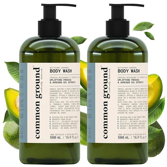 COMMON GROUND Natural Body Wash - Paraben & Cruelty Free, Vegan, Plant-Based, Botanical Freesia Scent & Avocado Oil Extracts - All Skin Types, Men & Women, Sensitive